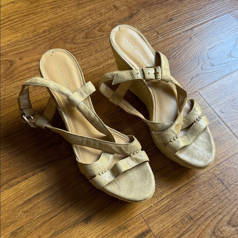 Via Spiga Metallic Strappy Sandal Wedges